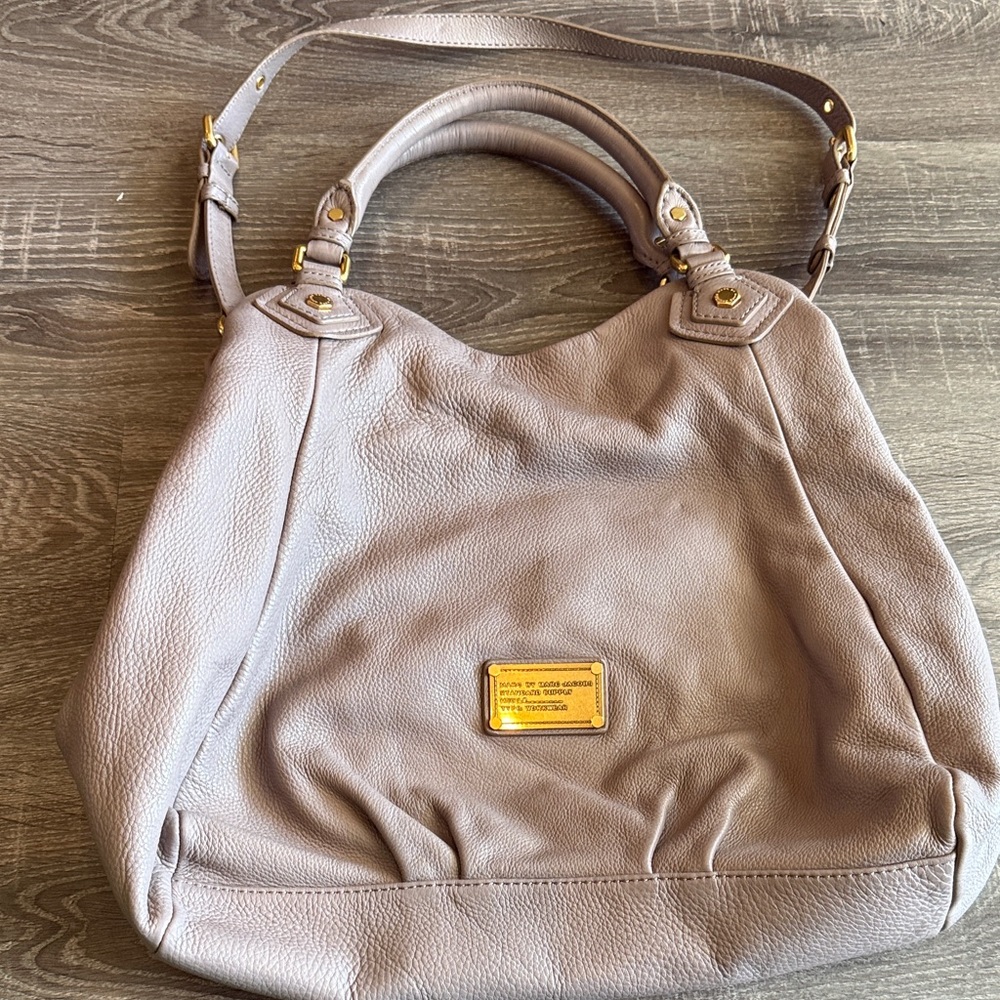 Marc Jacobs grey Leather Shoulder Bag with Gold Accents